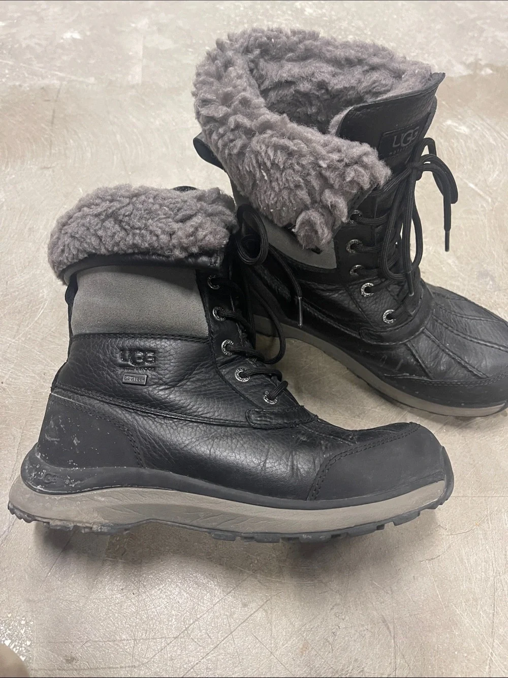 Women’s UGG Black Lace-Up Waterproof Winter Boots with Shearling Collar
